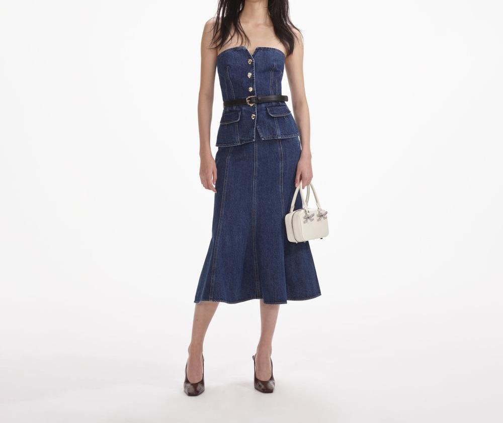 SELF PORTRAIT Women Denim Bandeau Midi Dress SP014