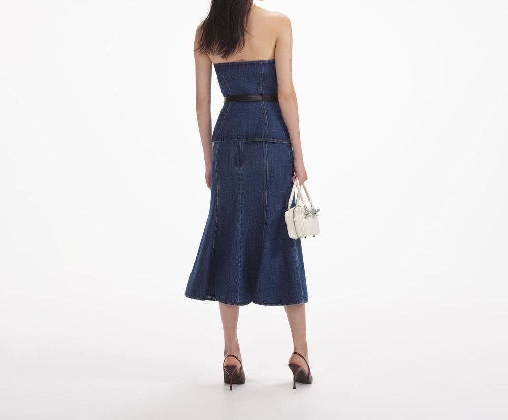 SELF PORTRAIT Women Denim Bandeau Midi Dress SP014