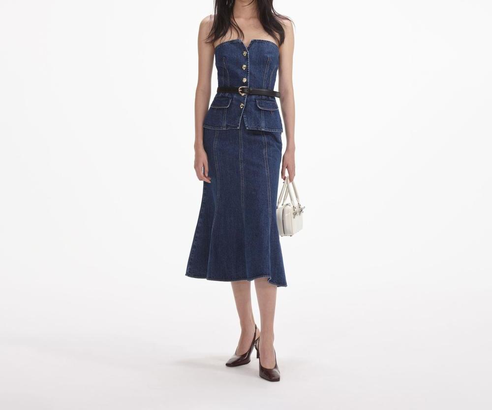 SELF PORTRAIT Women Denim Bandeau Midi Dress SP014