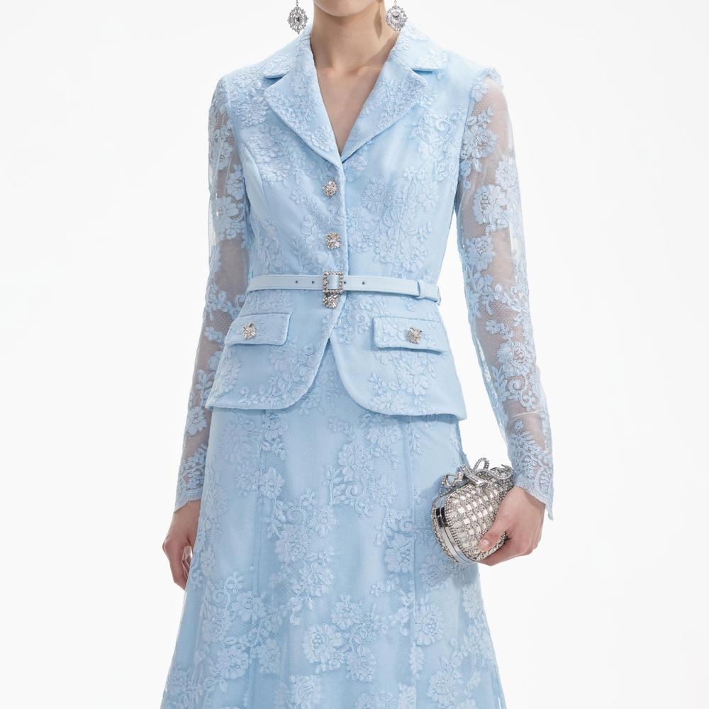 SELF PORTRAIT Women Blue Lace Tailored Midi Dress SP015