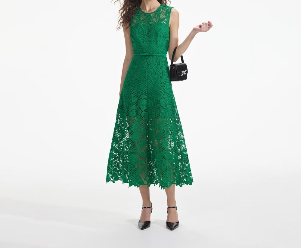 SELF PORTRAIT Women Green Lace Sleeveless Midi Dress SP021