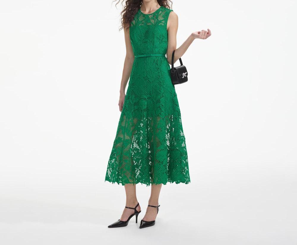 SELF PORTRAIT Women Green Lace Sleeveless Midi Dress SP021