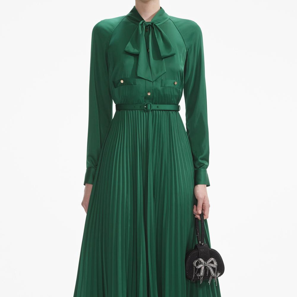 SELF PORTRAIT Women Green Satin Midi Dress SP022