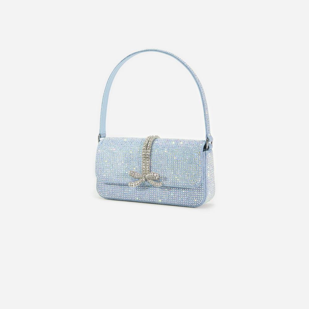 SELF PORTRAIT Women Blue Rhinestone Denim Baguette Bag SP024