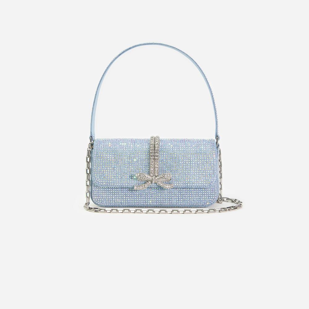 SELF PORTRAIT Women Blue Rhinestone Denim Baguette Bag SP024