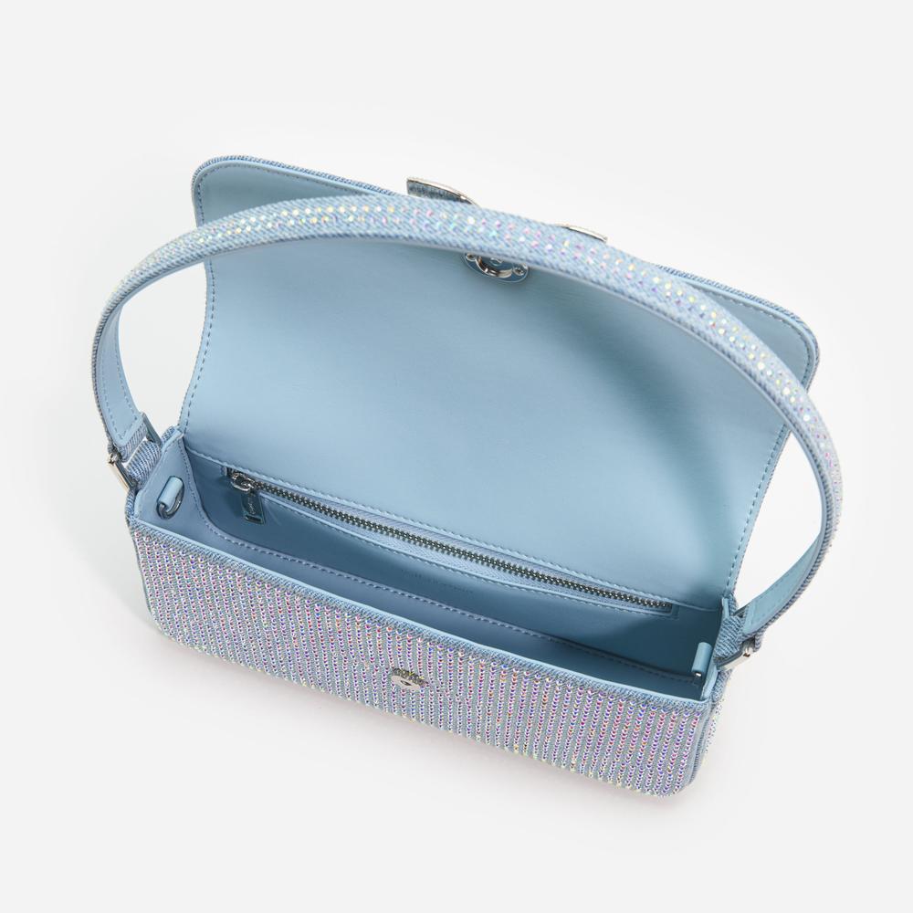 SELF PORTRAIT Women Blue Rhinestone Denim Baguette Bag SP024