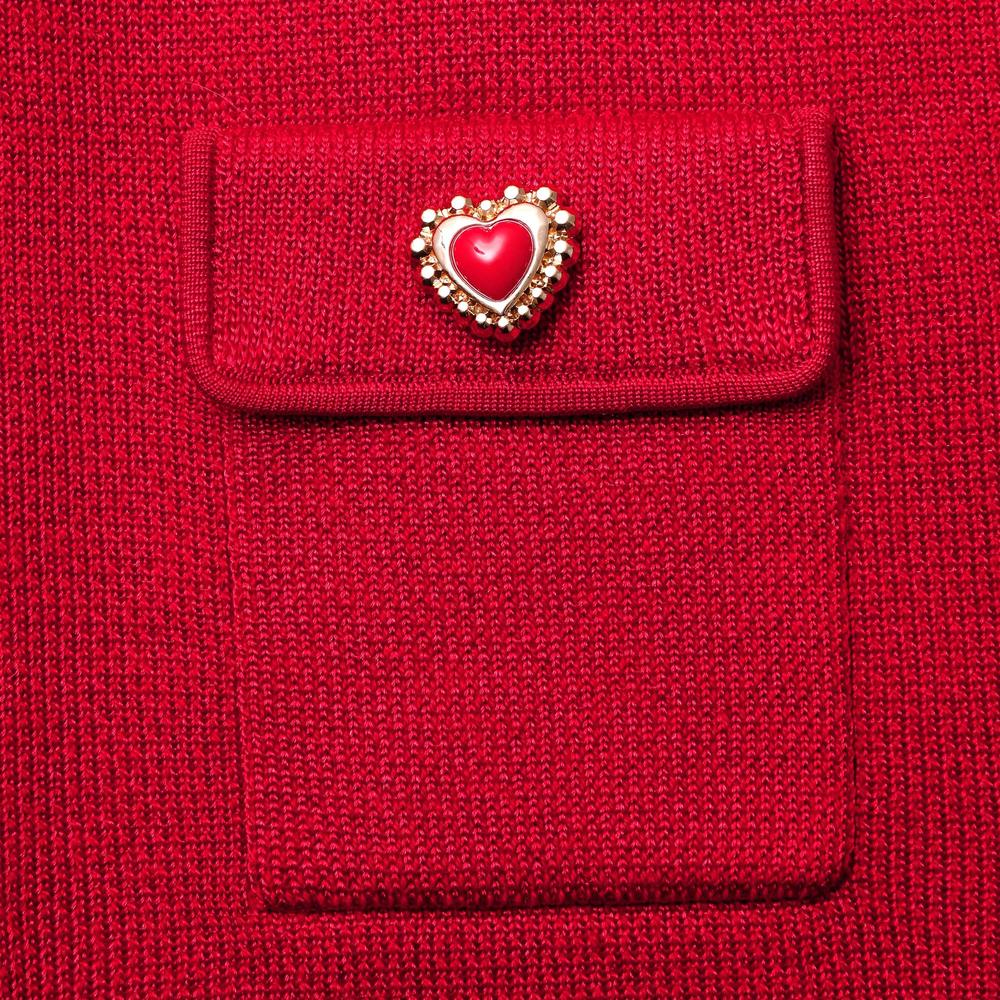 SELF PORTRAIT Women Red Knit Heart Buttoned Midi Skirt SP025